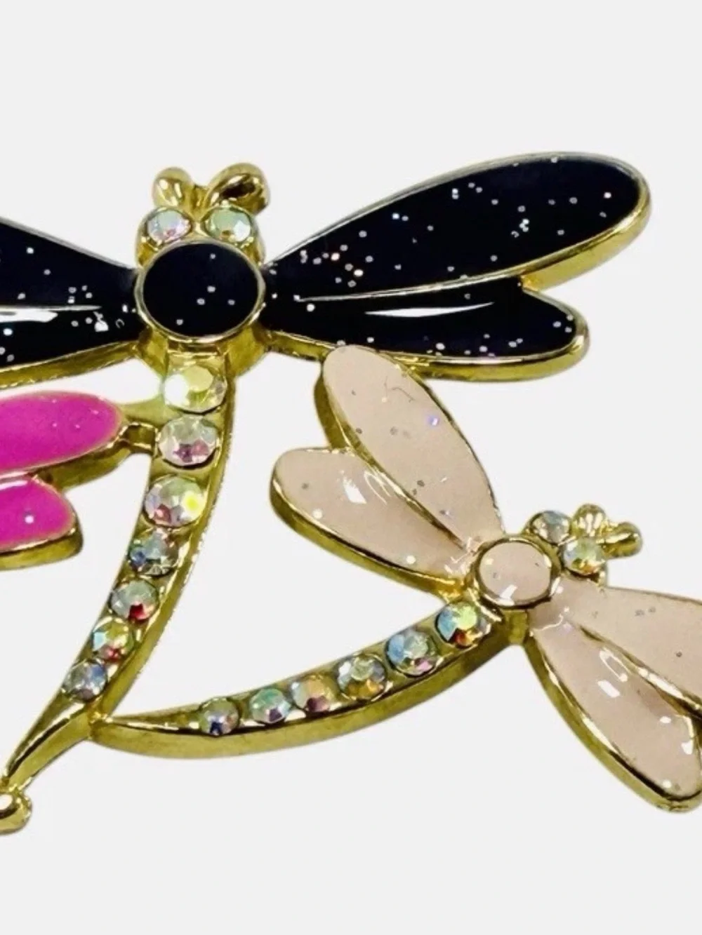 Vintage Dragonfly Rhinestone Enamel Brooch Pin Pink Dark Purple Sparkle Fuchsia